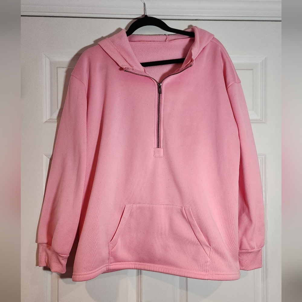 Pink Half-Zip Women's Hooded Sweatshirt XXL